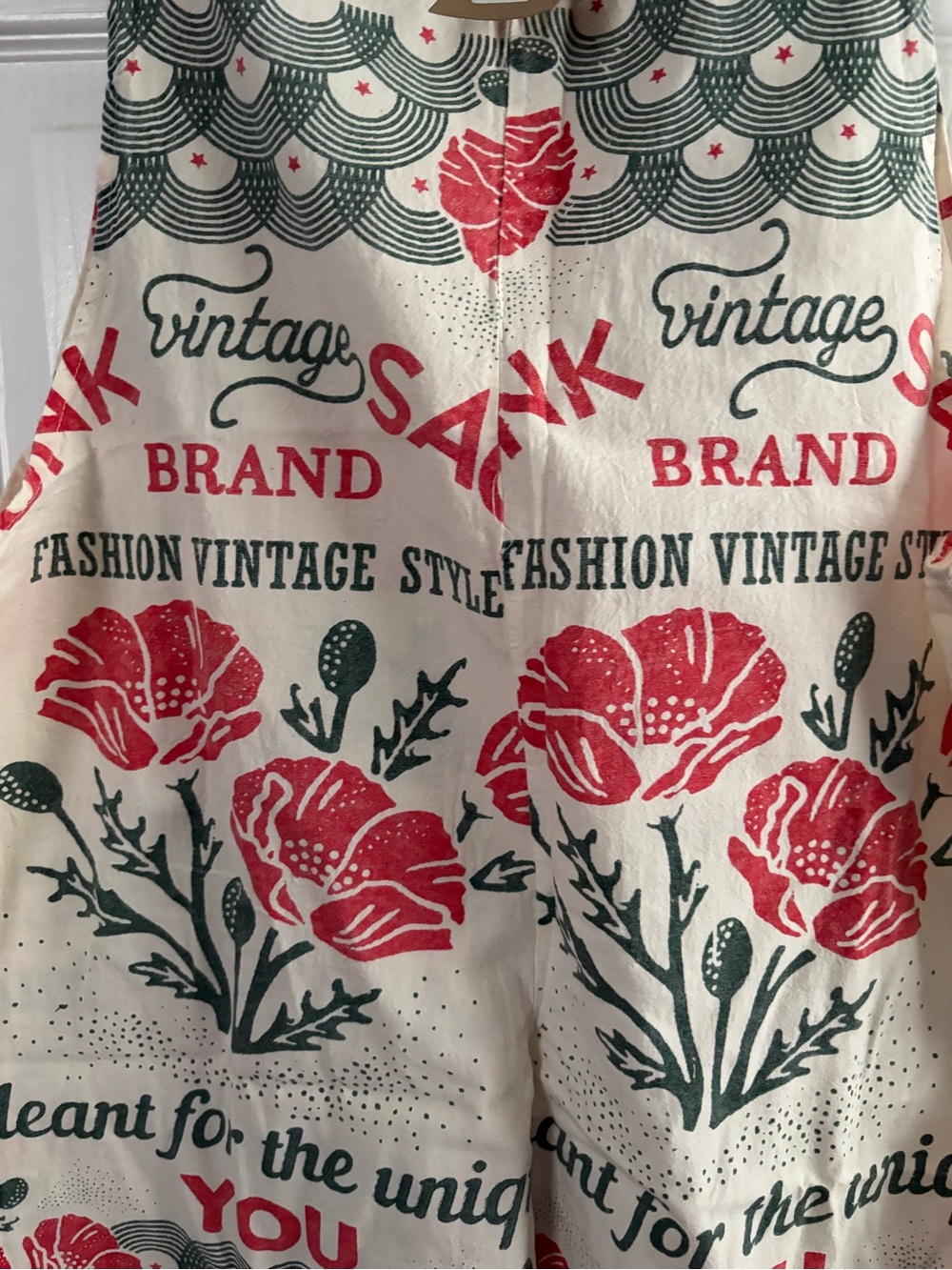 Vintage Cream Jumpsuit with Red Floral and Green Graphic Print - Picture 2 of 3